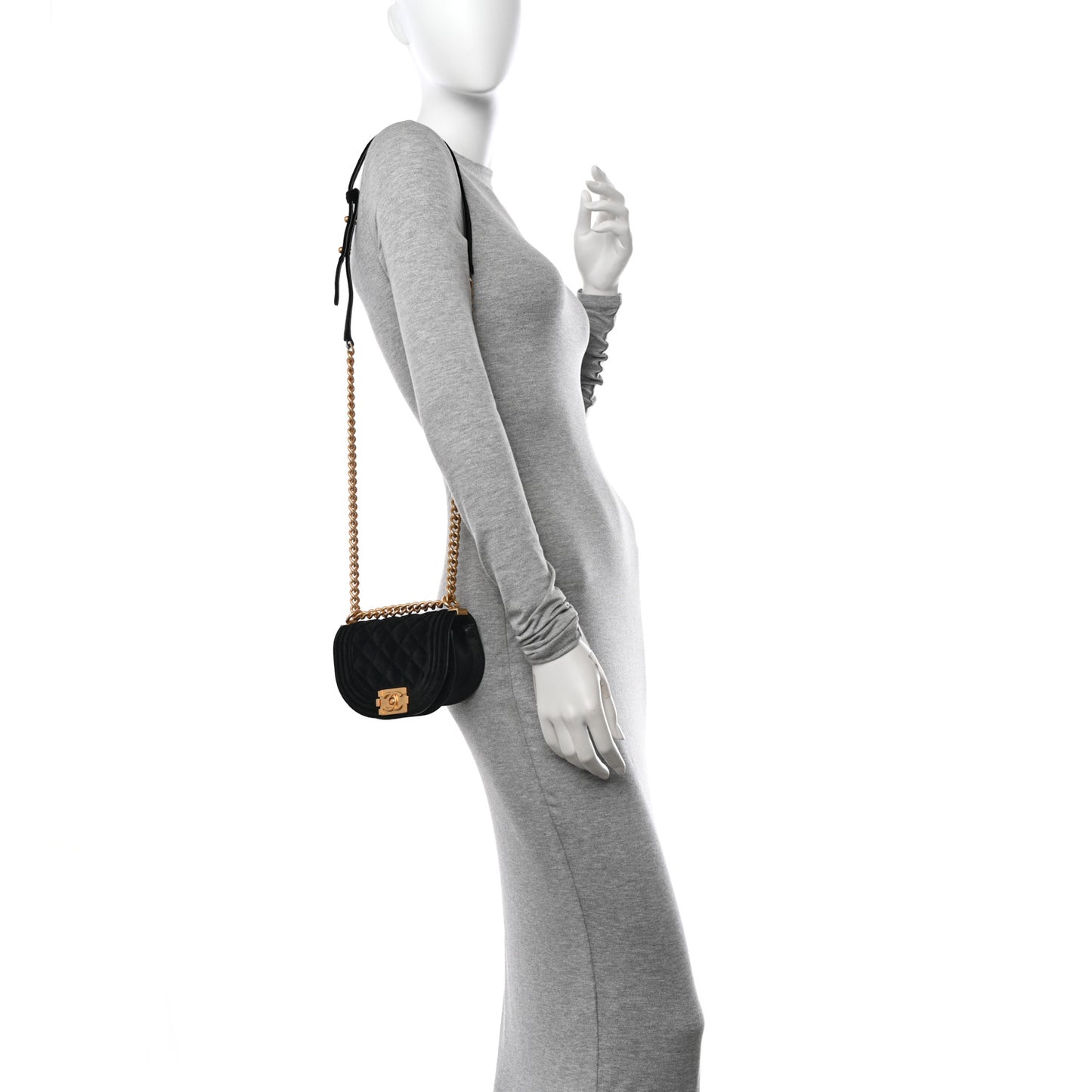 Velvet Quilted Small Boy Messenger Bag Black