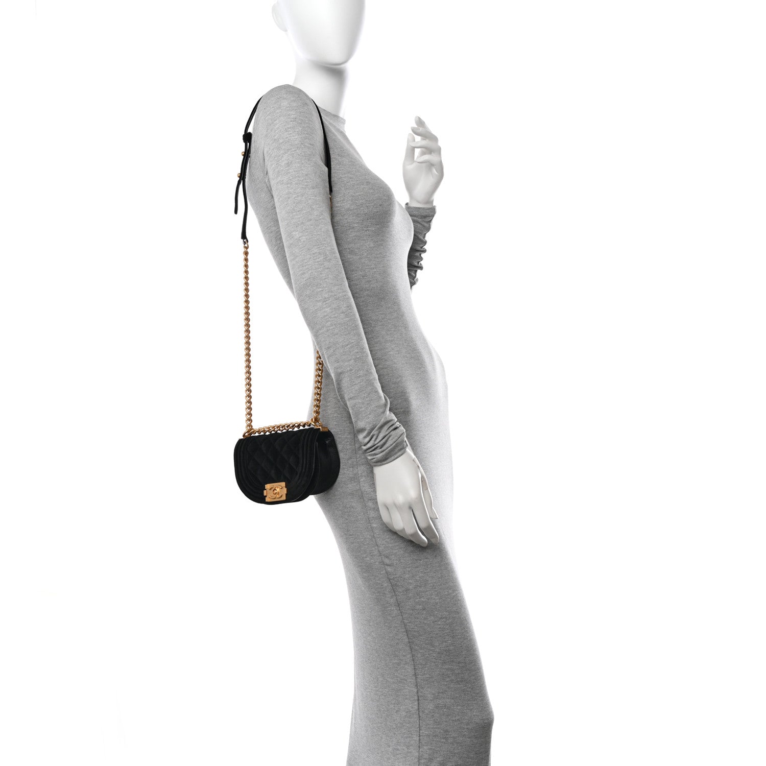 Chanel Velvet Quilted Small Boy Messenger Bag Black 2 of 10