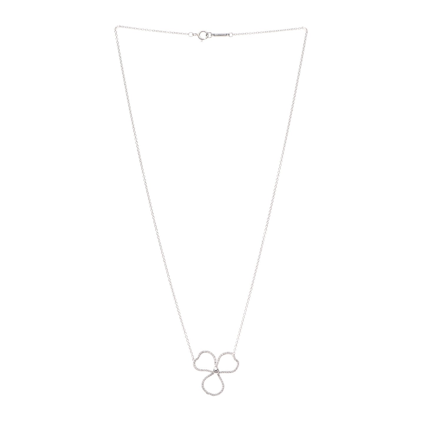 Platinum Diamond Large Paper Flowers Pendant Necklace