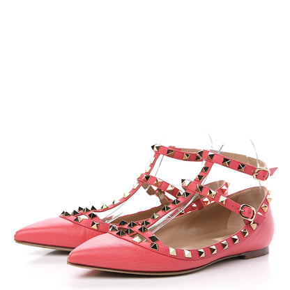Valentino Garavani Pebbled Calfskin Rockstud Cage Ballerina Flats 39 Deep Rose 3 of 11