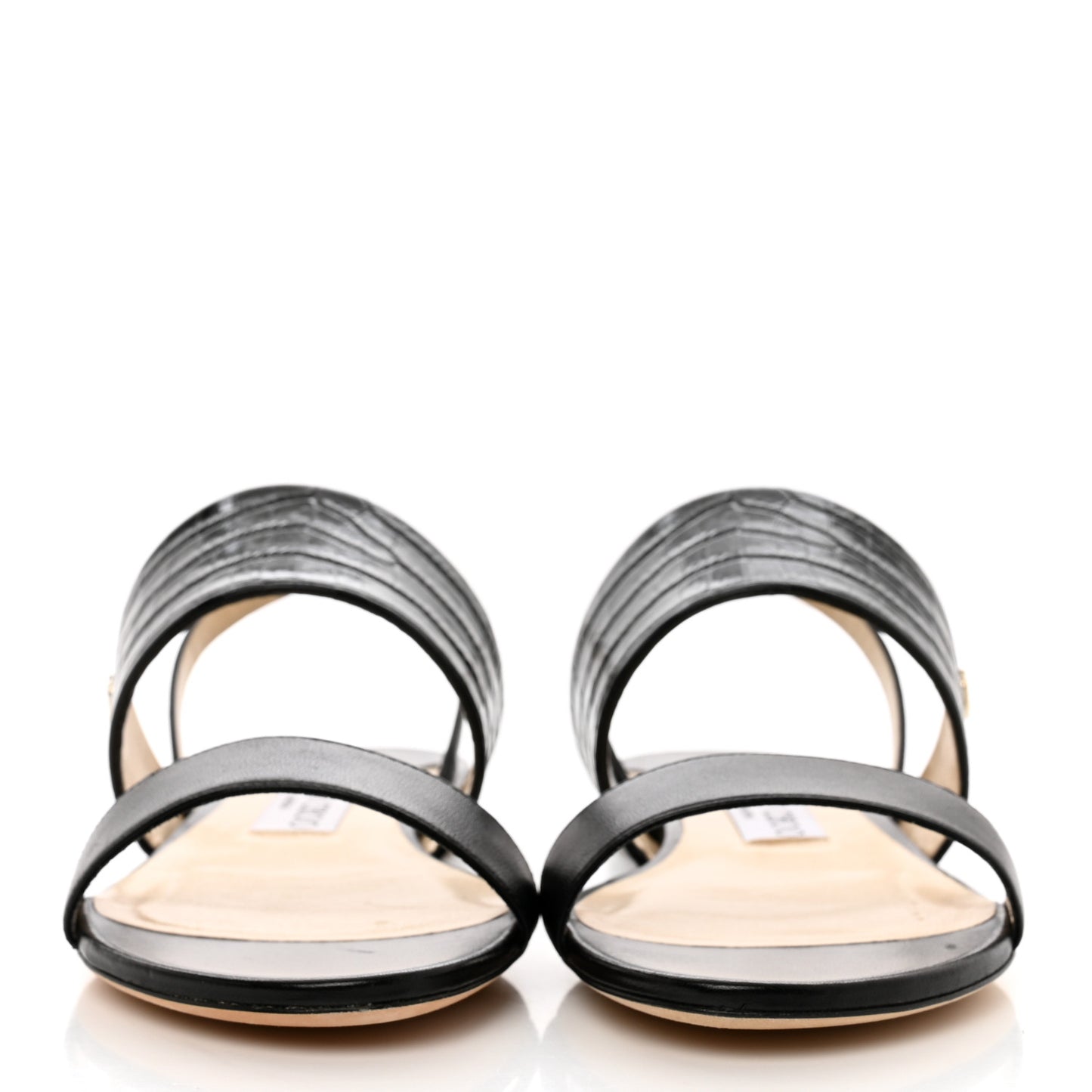 Nappa Crocodile Embossed Seia Flat Sandals 37 Black