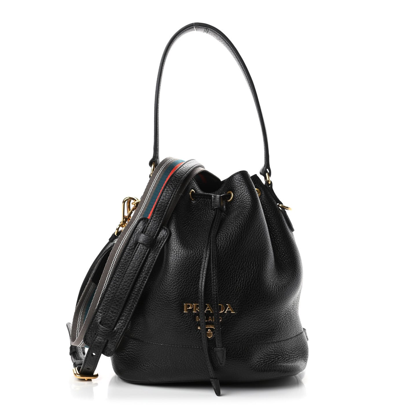 Vitello Daino Drawstring Bucket Black