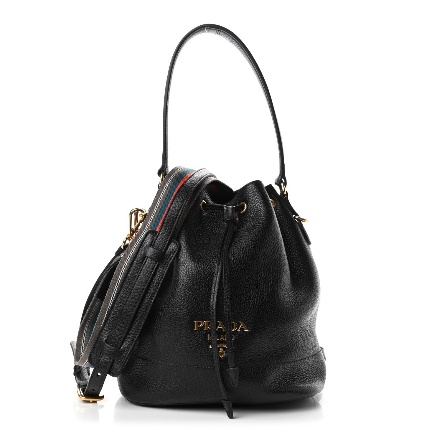 Prada Vitello Daino Drawstring Bucket Black 1 of 5