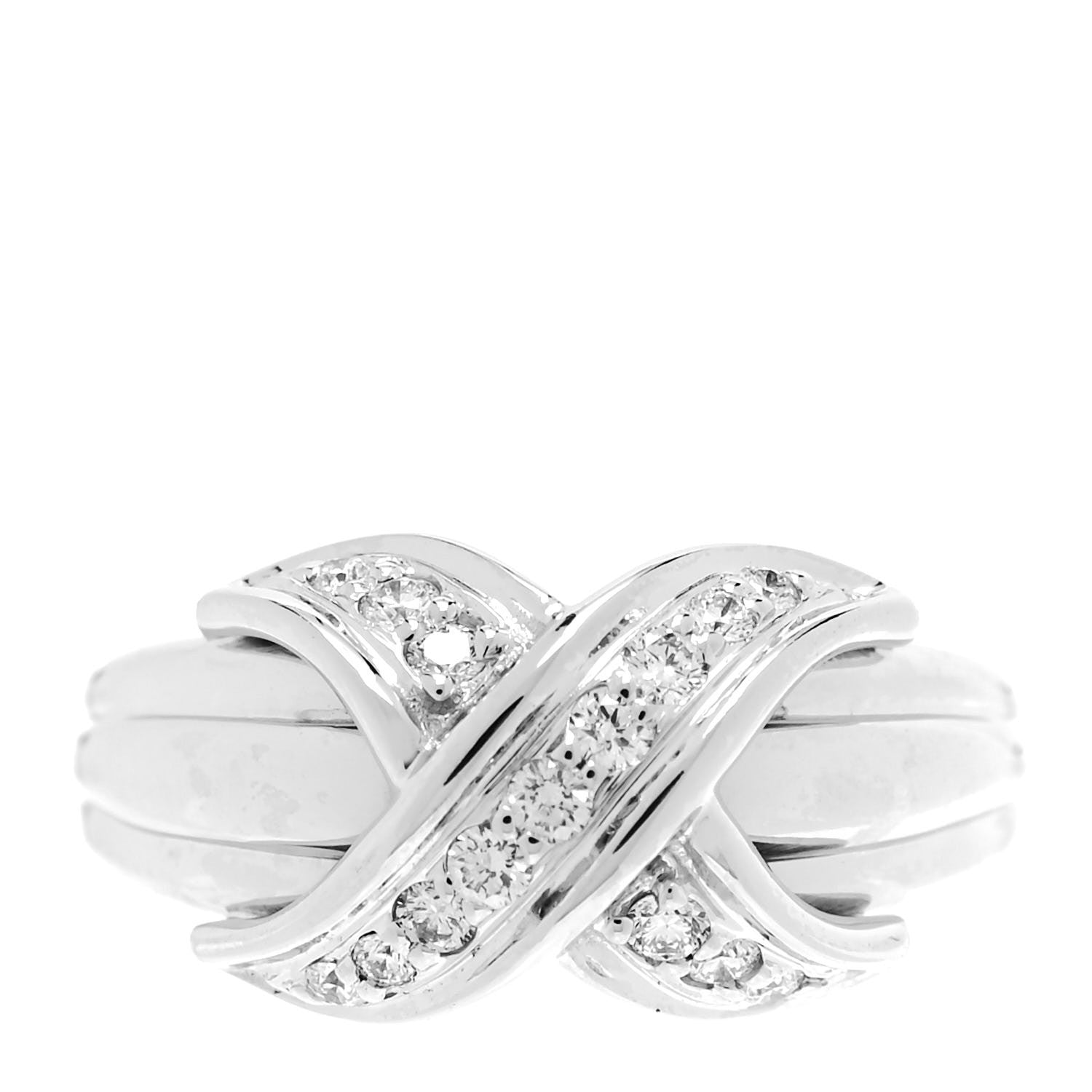 Tiffany 18K White Gold Diamond Signature X Ring 48 4.5 1 of 4