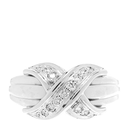 Tiffany 18K White Gold Diamond Signature X Ring 48 4.5 1 of 4