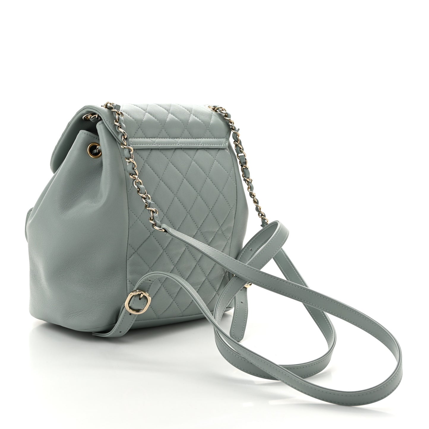 Lambskin Quilted Large Duma Drawstring Backpack Grey