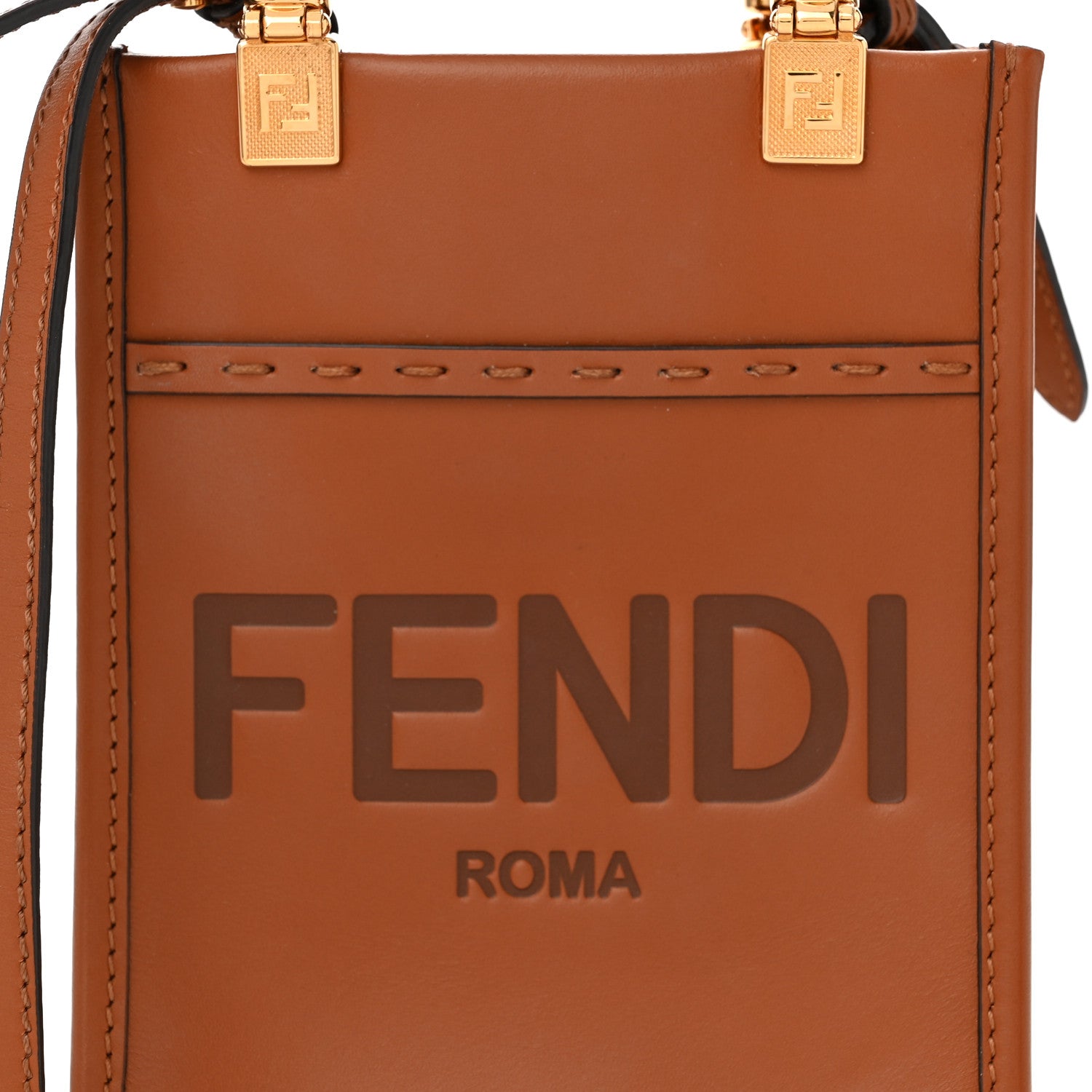 Fendi Vitello King Plexiglass Logo Embossed Mini Fendi Sunshine Shopper Tote Cuoio 8 of 11