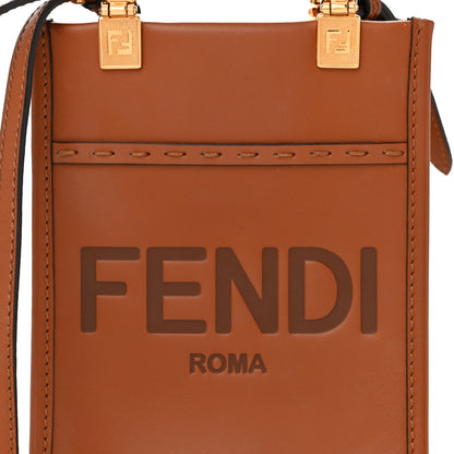 Fendi Vitello King Plexiglass Logo Embossed Mini Fendi Sunshine Shopper Tote Cuoio 8 of 11