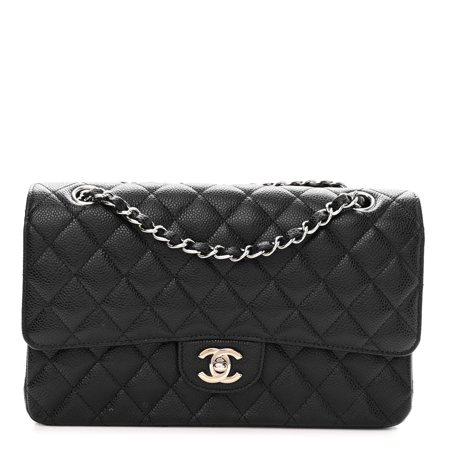Caviar Quilted Medium Double Flap Black