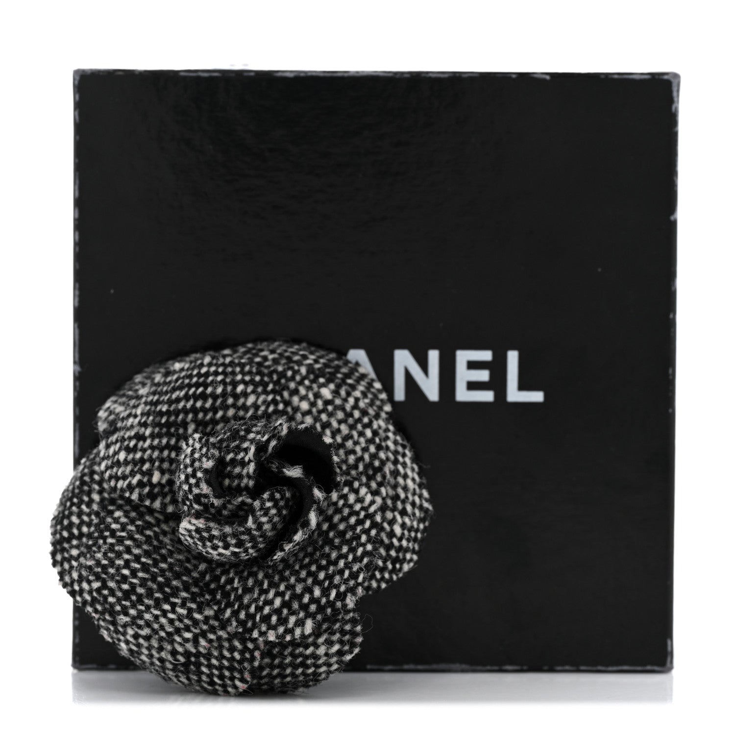 Chanel Tweed Camellia Pin Brooch Black 5 of 5