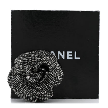 Chanel Tweed Camellia Pin Brooch Black 5 of 5