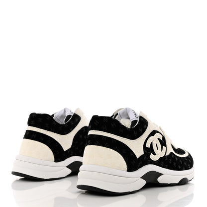 Chanel Nylon Suede Calfskin Printed CC Sneakers 37.5 White Black 4 of 9