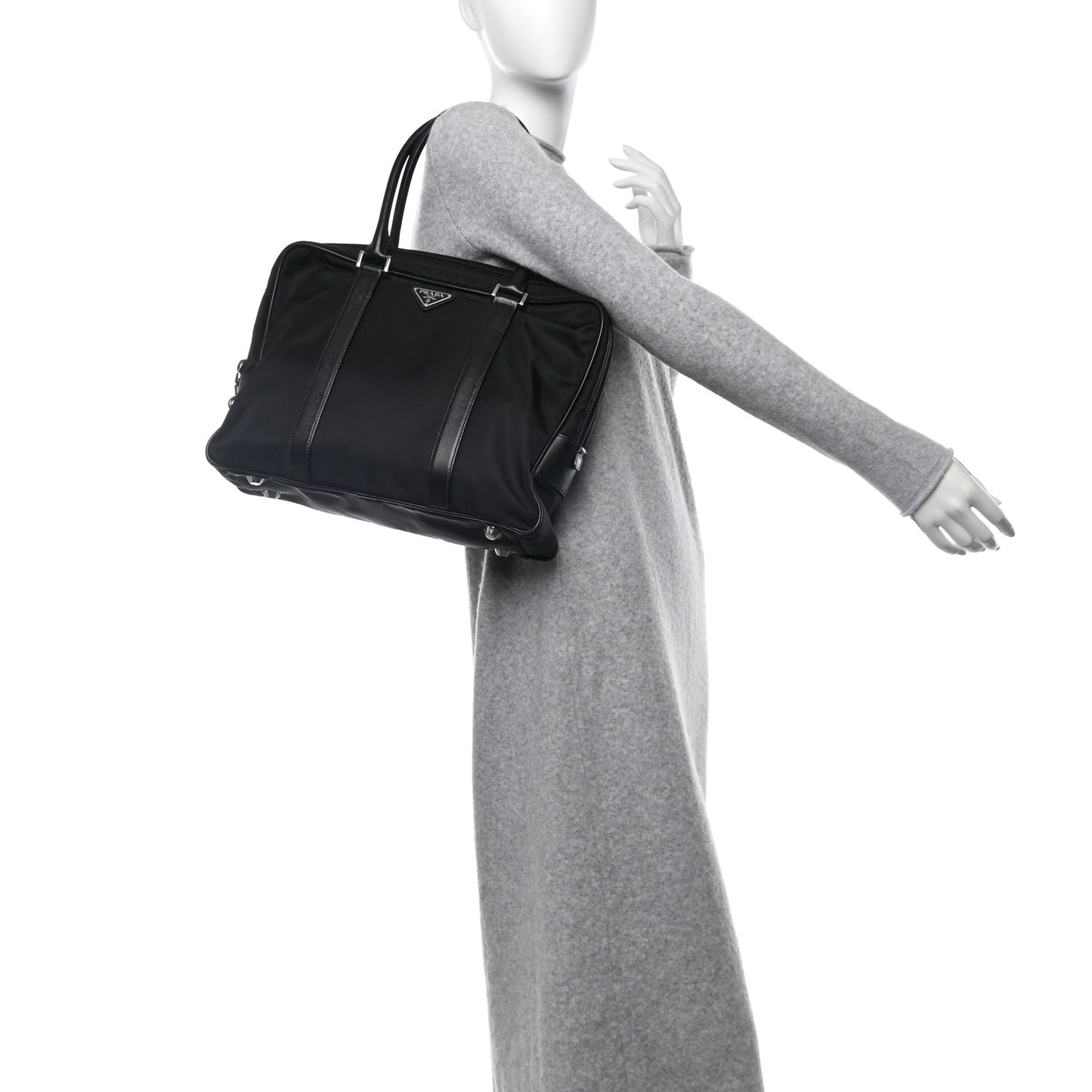 Tessuto Nylon Saffiano Metal Triangle Logo Work Bag Black