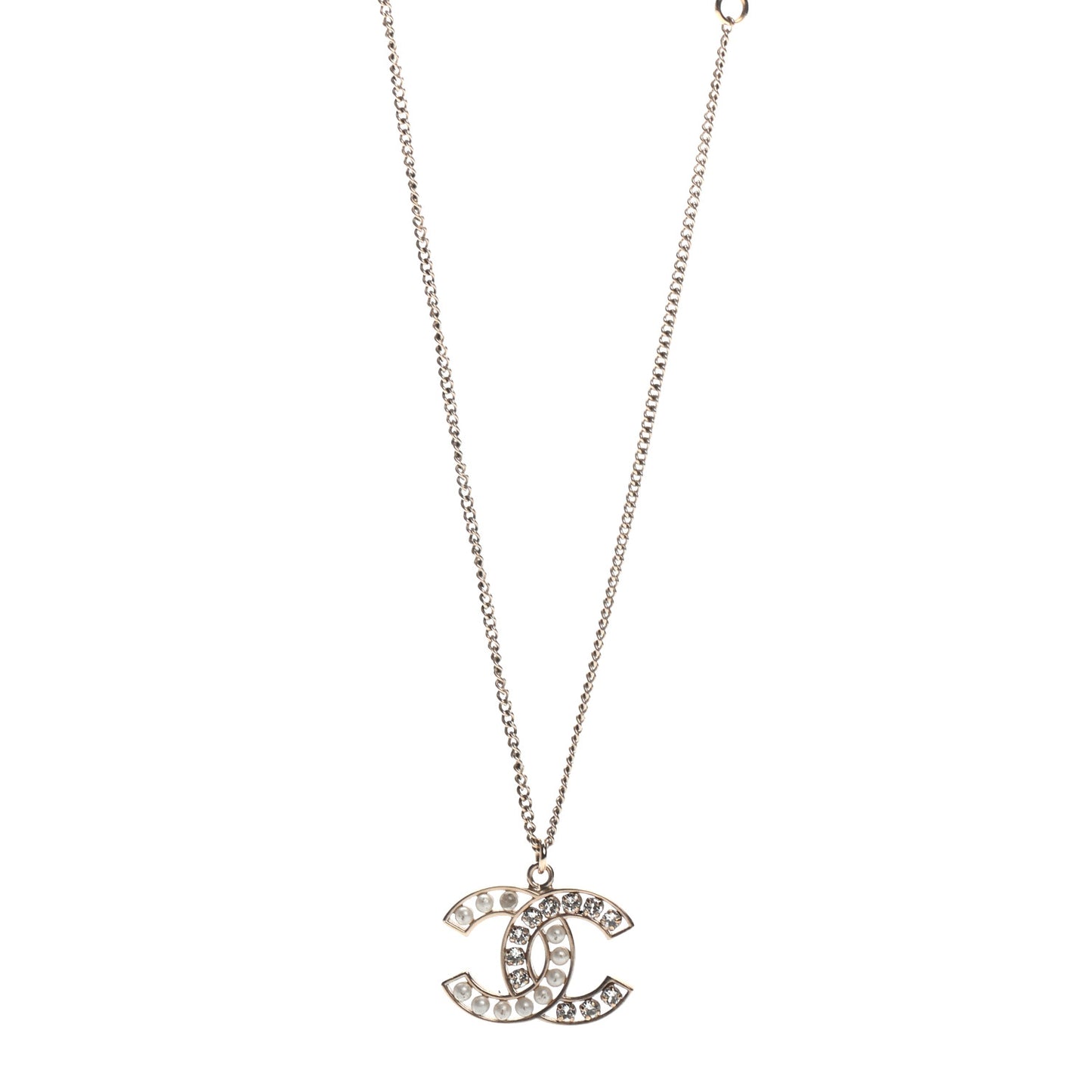 Pearl Crystal CC Pendant Necklace Gold