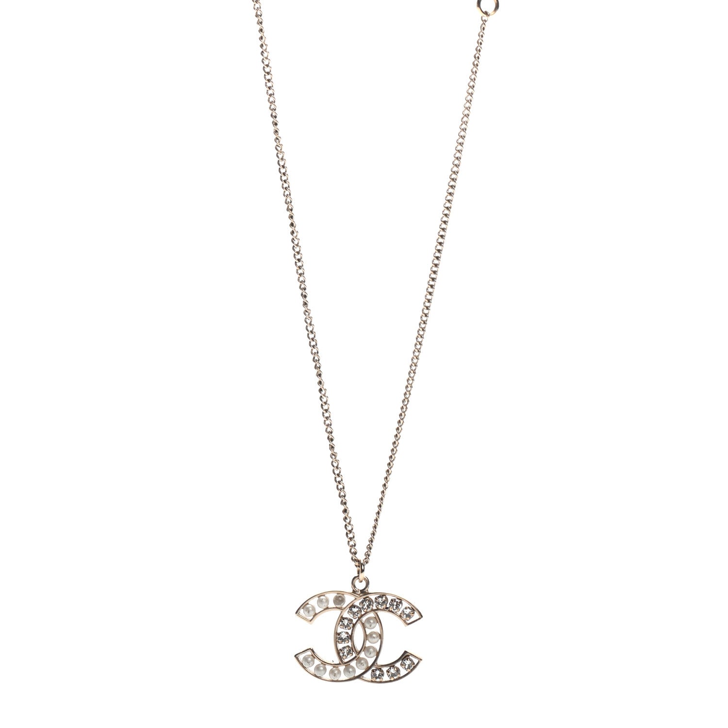 Chanel Pearl Crystal CC Pendant Necklace Gold 1 of 7