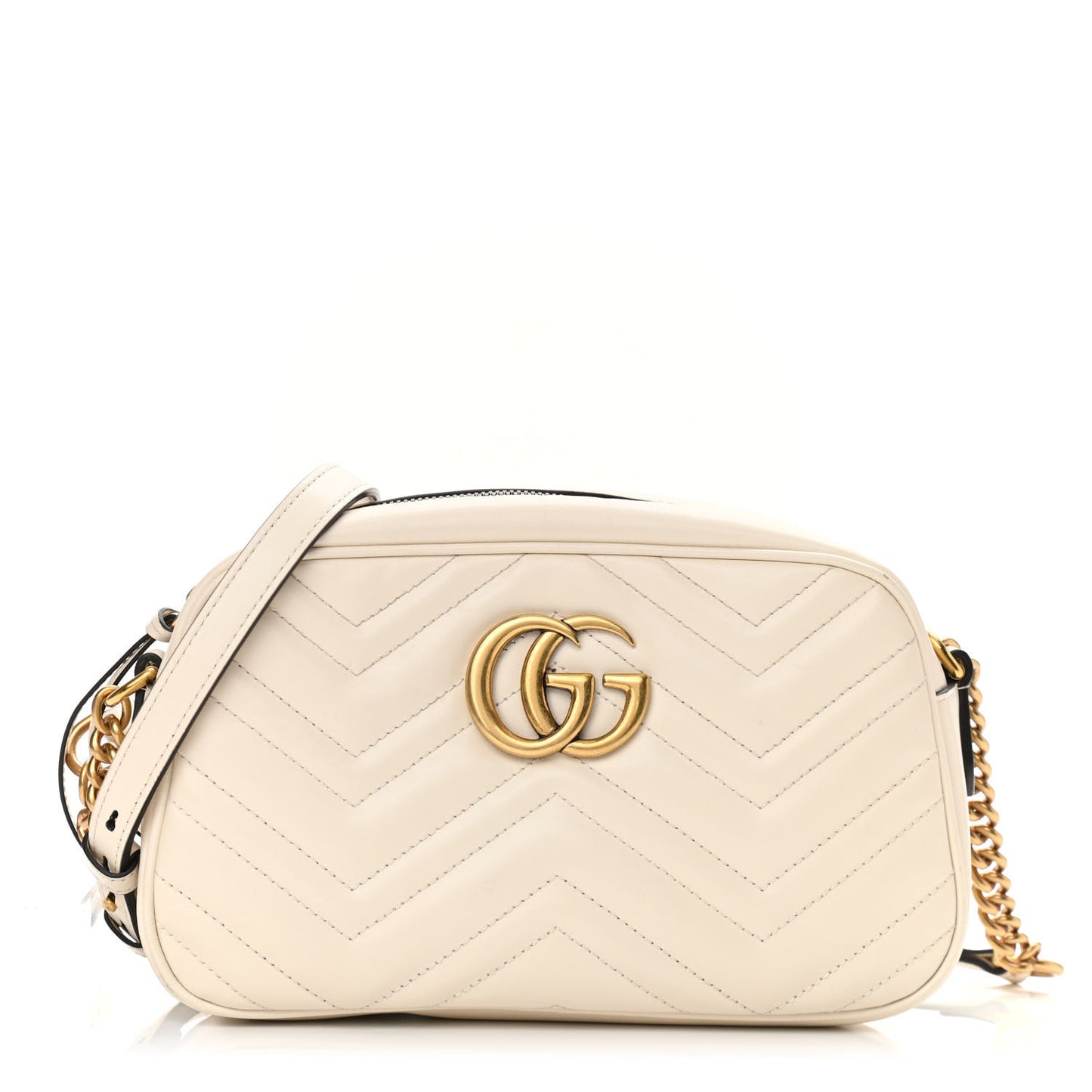 Calfskin Matelasse Small GG Marmont Chain Shoulder Bag White
