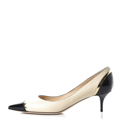 Jimmy Choo Nappa Mirror Patent Calfskin Leap Pumps 40 Bone Black Gold 1 of 9