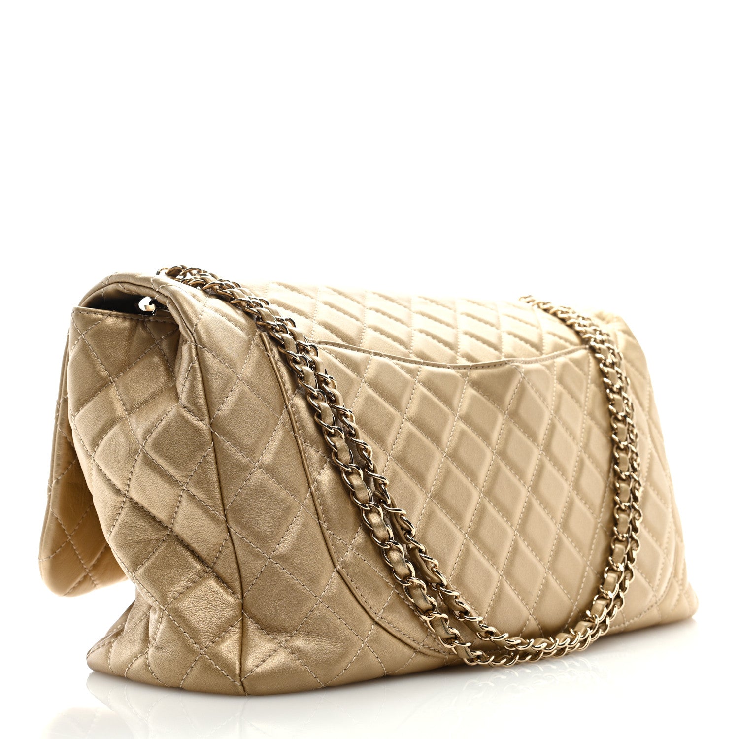Chanel Metallic Calfskin Quilted Small XXL Travel Flap Bag Gold 3 of 9
