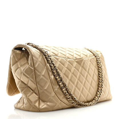 Chanel Metallic Calfskin Quilted Small XXL Travel Flap Bag Gold 3 of 9