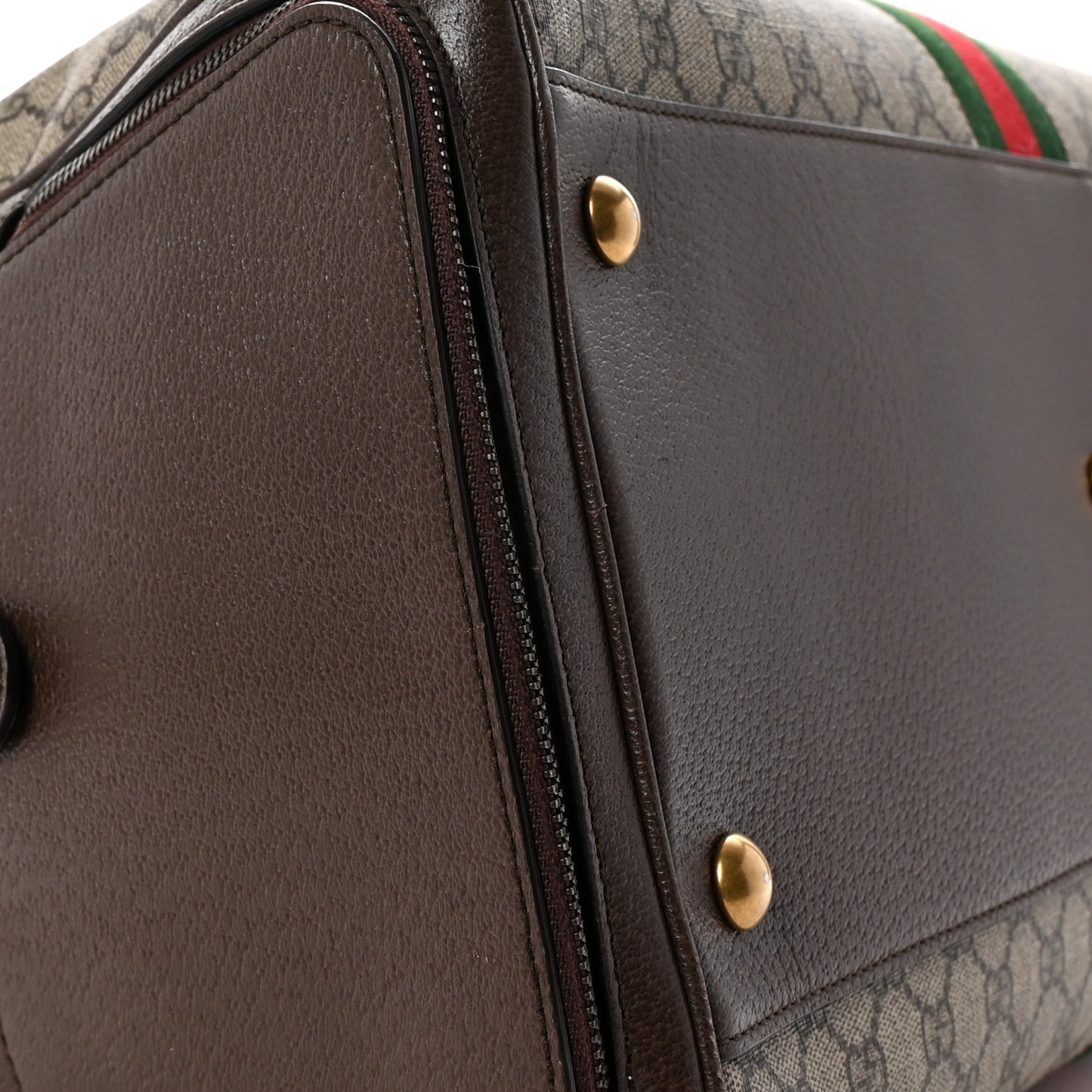 GG Supreme Monogram Textured Dollar Calfskin Web Large Savoy Bowling Bag Beige Ebony New Acero