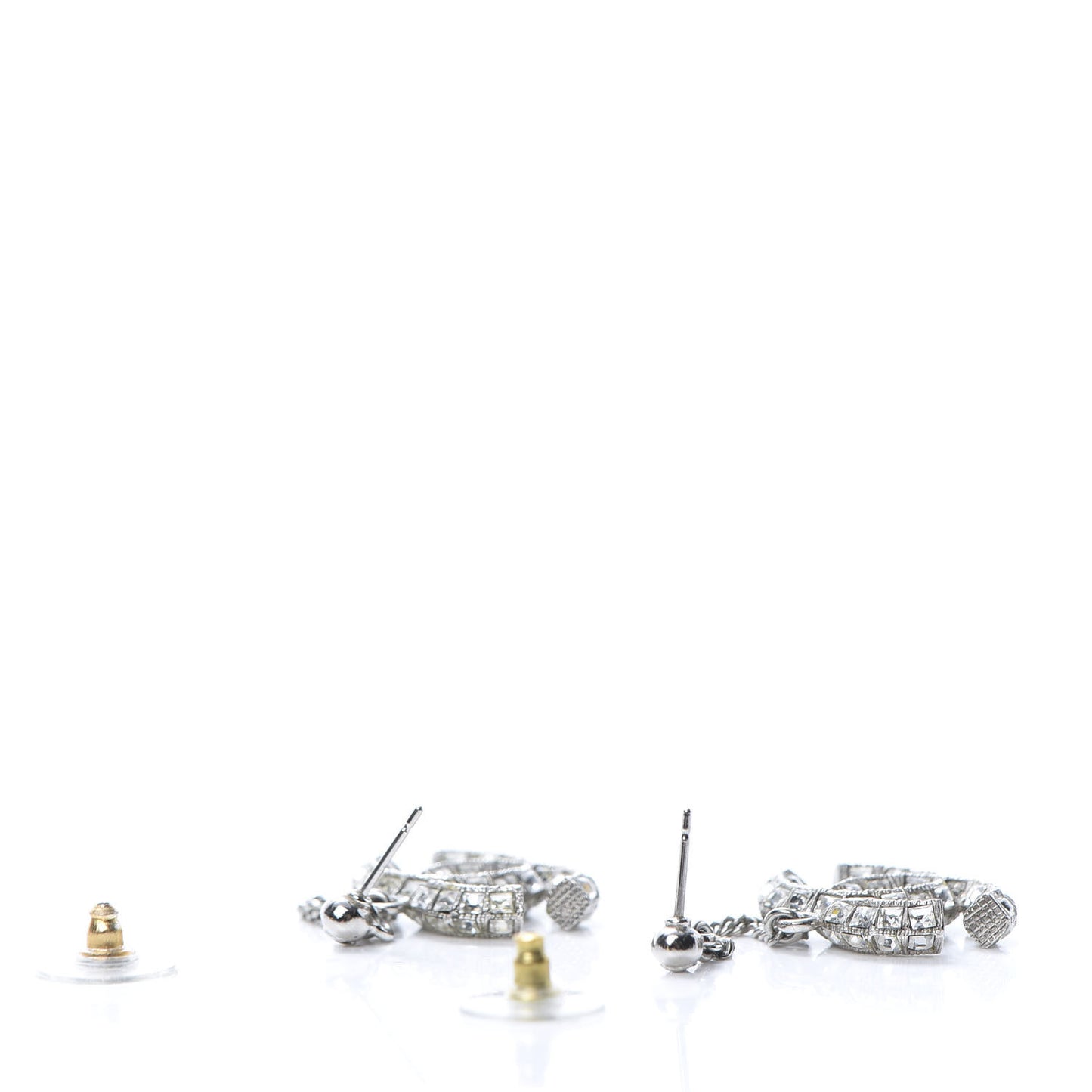 Baguette Crystal CC Drop Earrings Silver