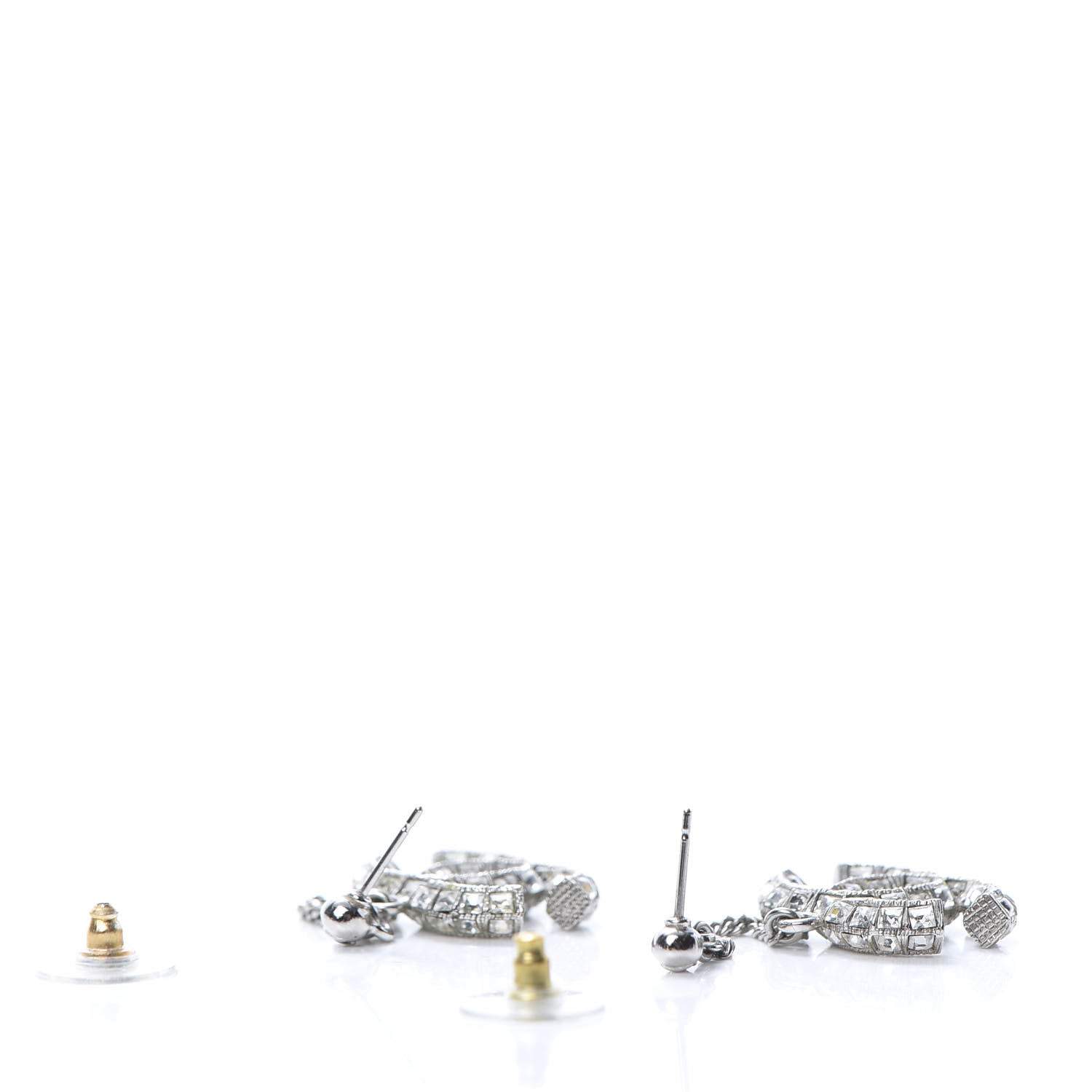 Chanel Baguette Crystal CC Drop Earrings Silver 3 of 3