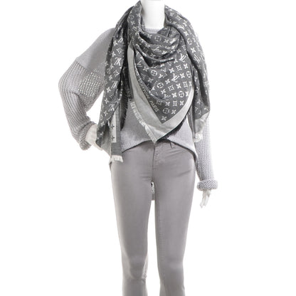 Louis Vuitton Silk Wool Monogram Denim Shawl Black 2 of 5