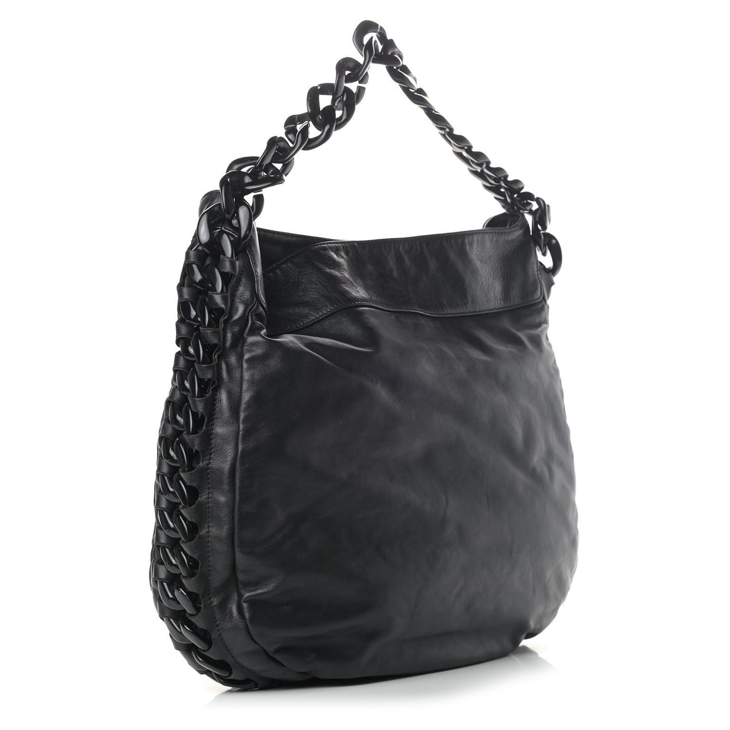 Calfskin Modern Chain Rhodoid Hobo Black