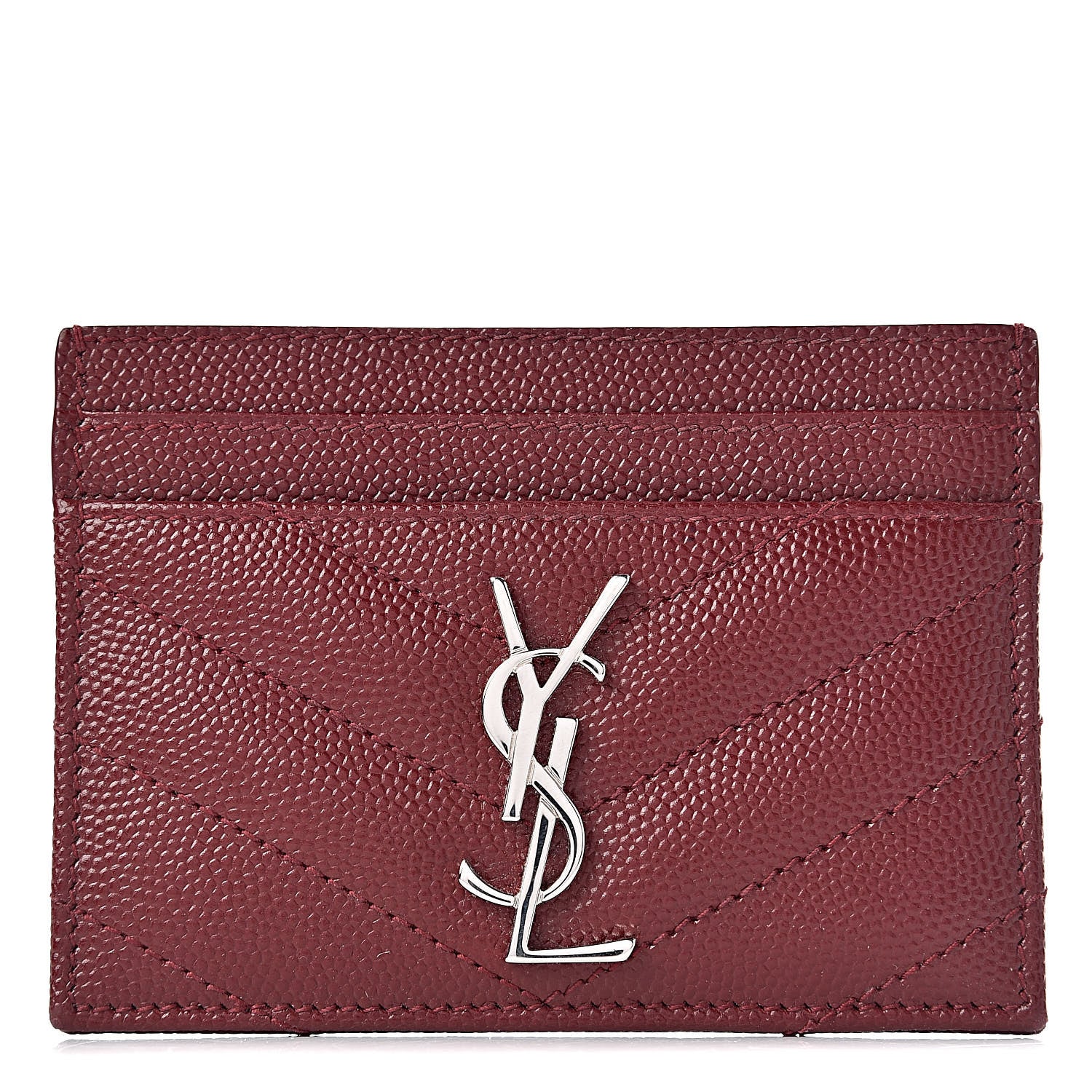 Saint Laurent Grain De Poudre Matelasse Chevron Monogram Credit Card Case Palissandre 1 of 9