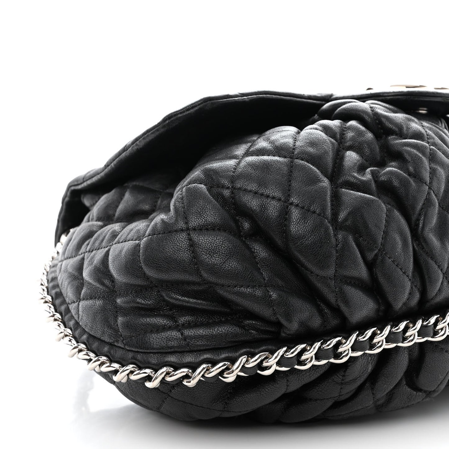 Washed Lambskin Quilted Large Chain Around Messenger Black
