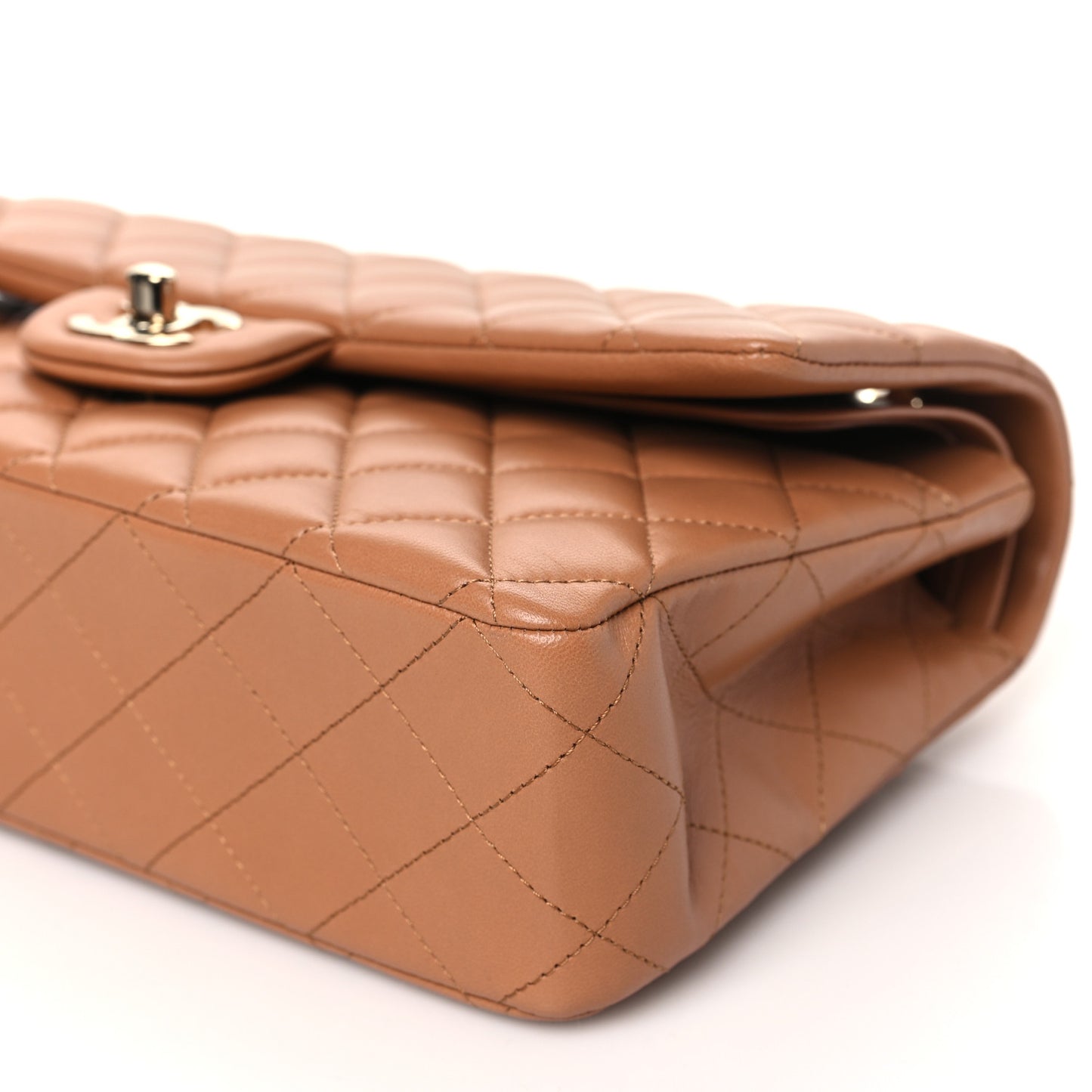 Lambskin Quilted Medium Double Flap Brown