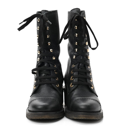 Chanel Calfskin CC Combat Boots 36 Black 2 of 8