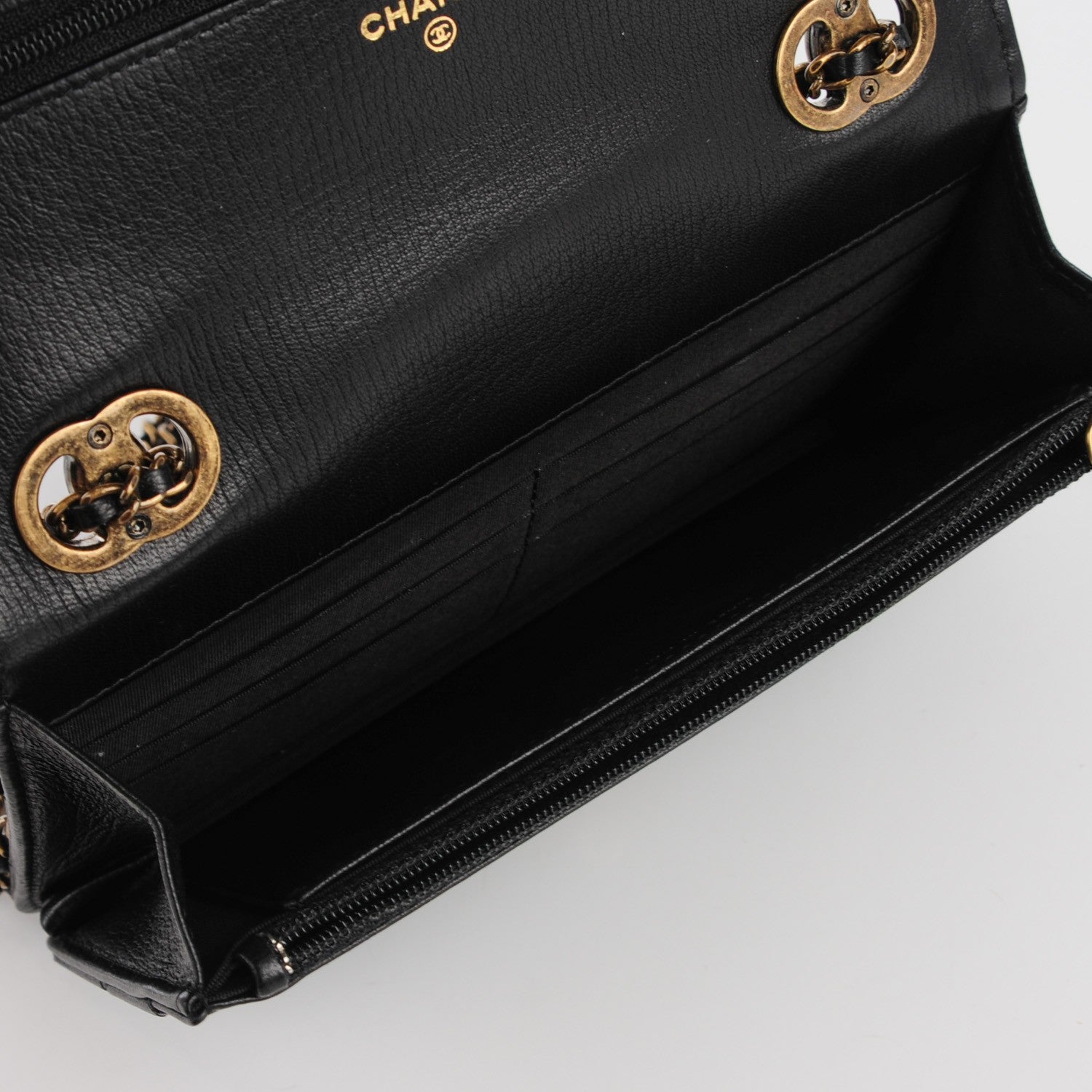 Chanel Goatskin Quilted CC Eyelet Wallet On Chain Black 5 of 9