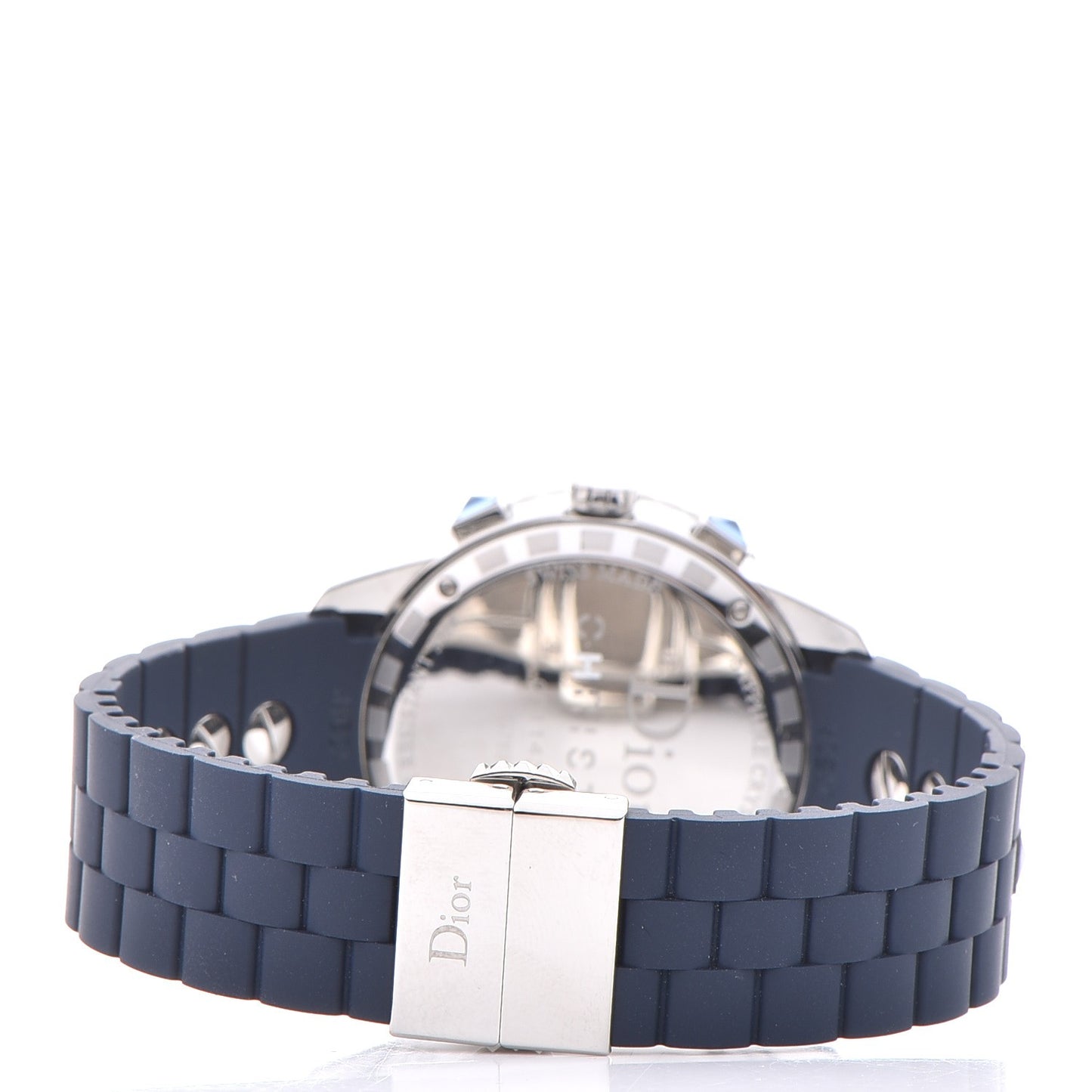 Stainless Steel Rubber Diamond Blue Sapphire 38mm Christal Chronograph Quartz Watch Blue