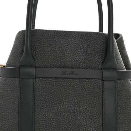 Loro Piana Nubuck Grained Calfskin Small Ghiera Shopper Tote Blue Navy 8 of 11