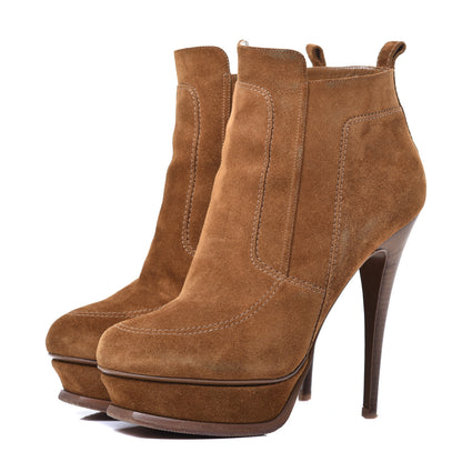 Saint Laurent Suede Shearling Booties 40 Ocre 3 of 10