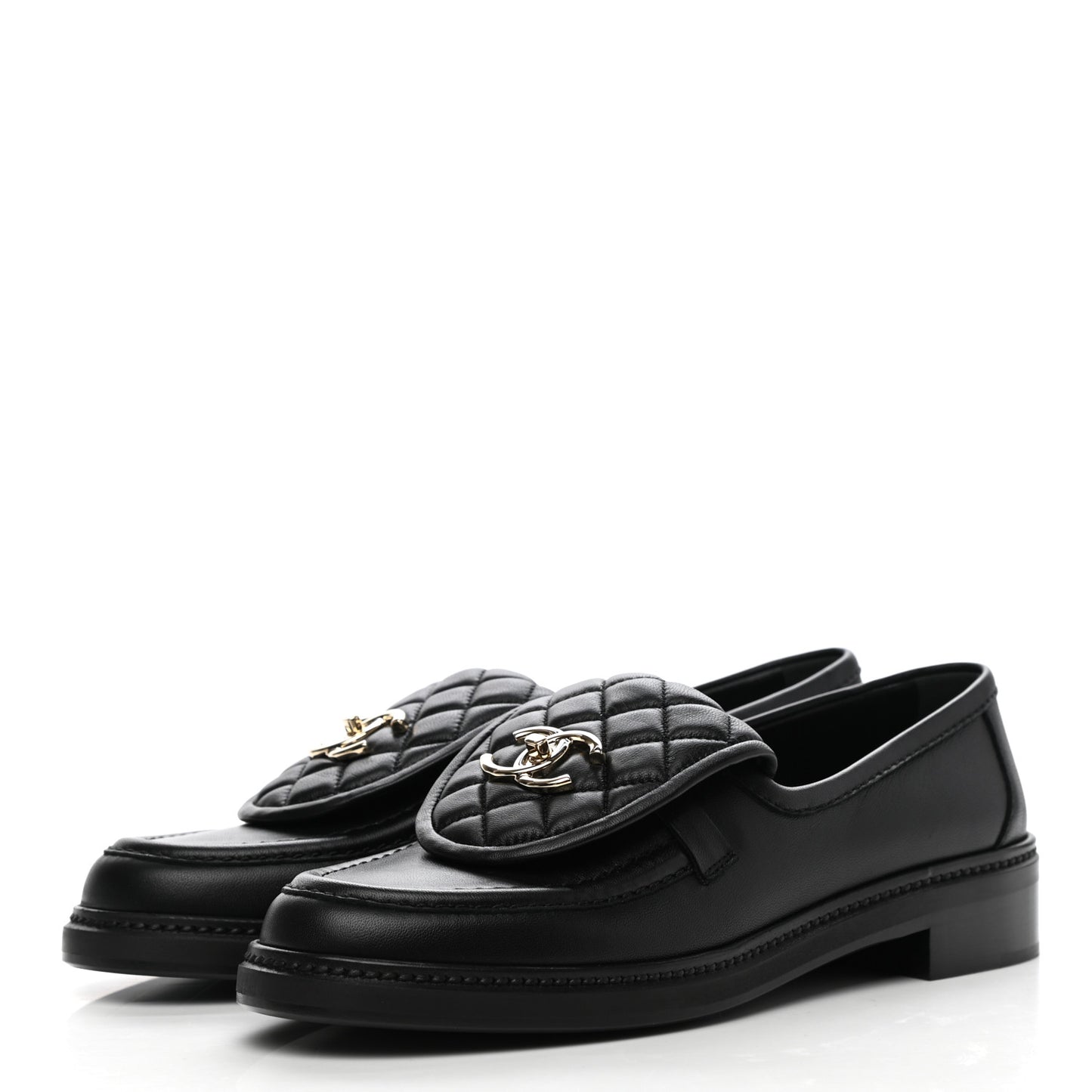 Lambskin Quilted CC Turnlock Loafers 39.5 Black