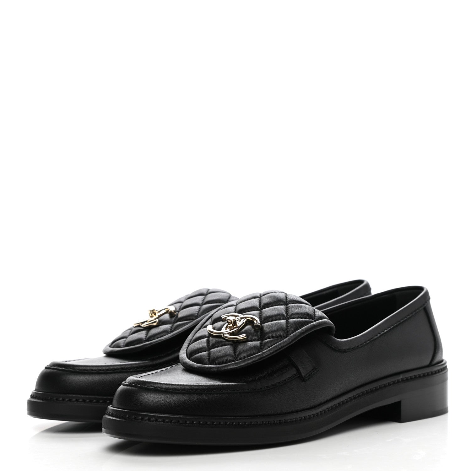 Chanel Lambskin Quilted CC Turnlock Loafers 39.5 Black 3 of 9