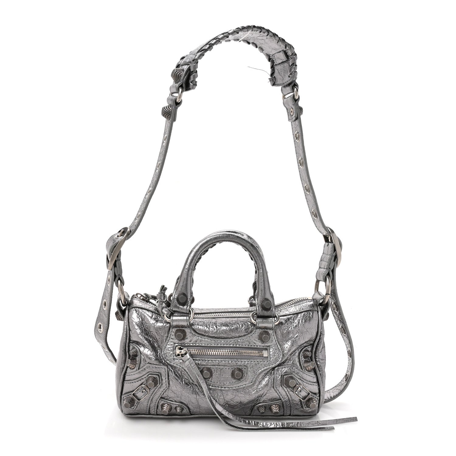Balenciaga Metallic Agneau Arena Mini Le Cagole Duffle Crossbody Bag Silver 1 of 12