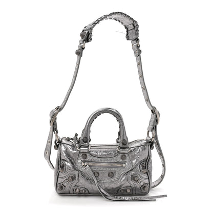 Balenciaga Metallic Agneau Arena Mini Le Cagole Duffle Crossbody Bag Silver 1 of 12