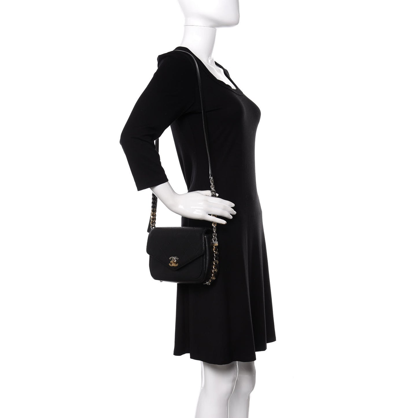 Calfskin Stitched Small Precious Union Flap Bag Black