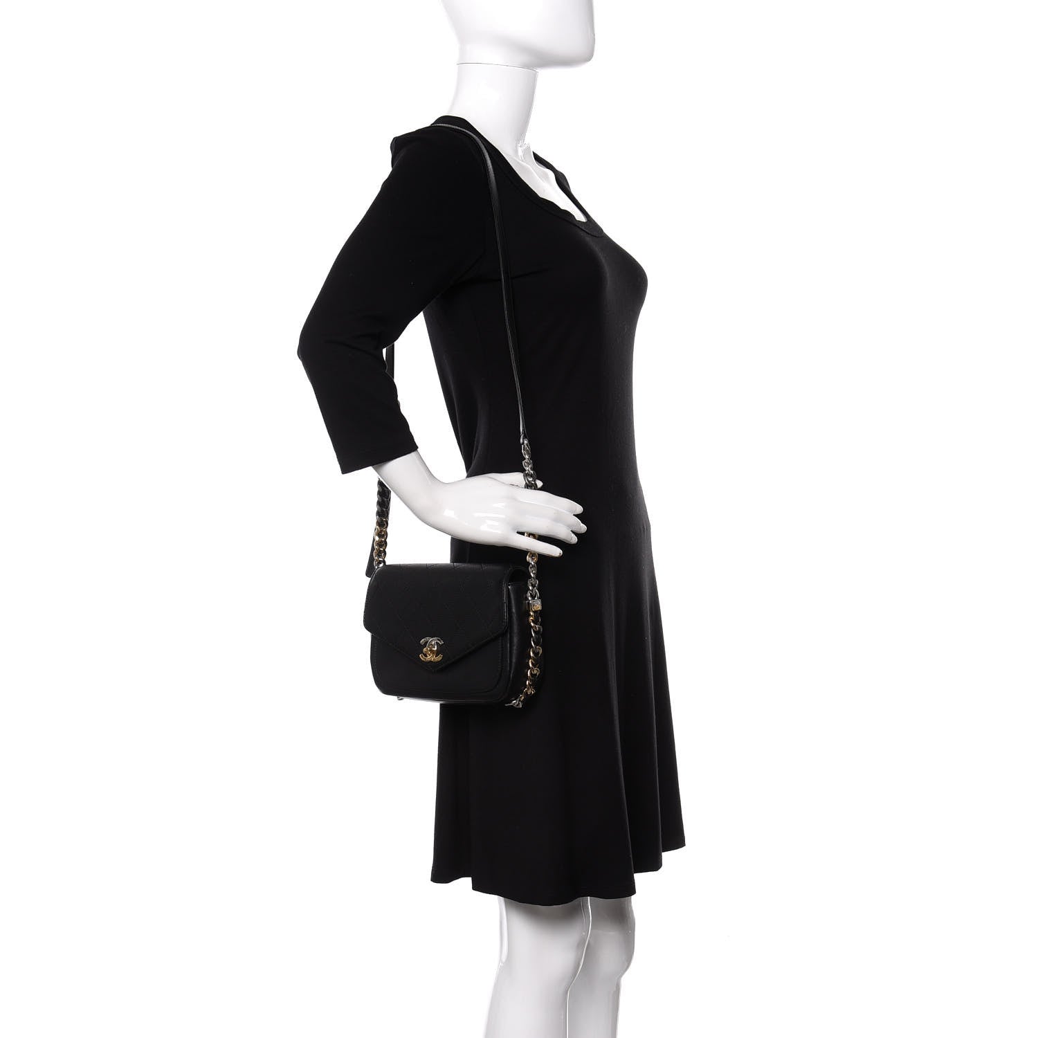 Chanel Calfskin Stitched Small Precious Union Flap Bag Black 2 of 10