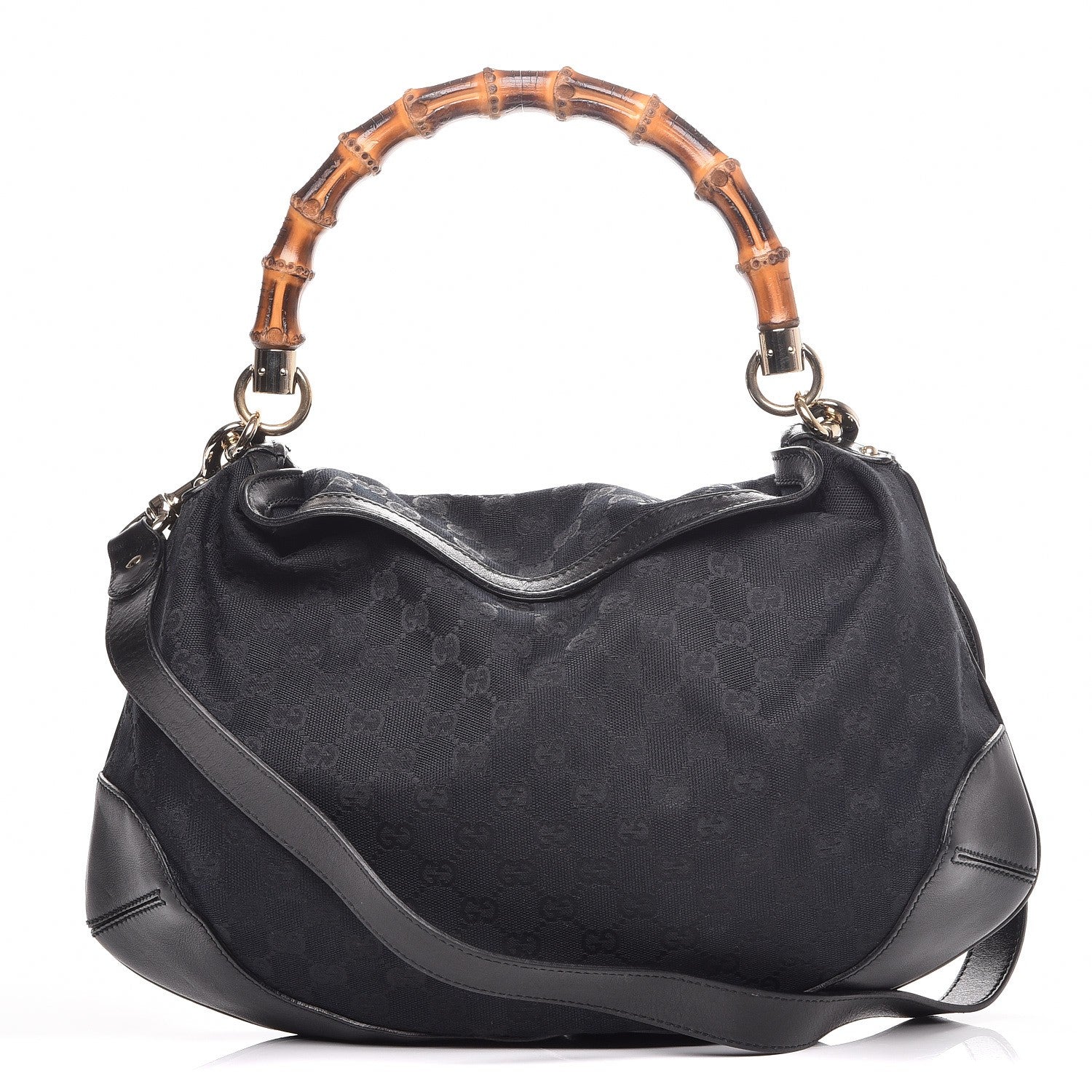 Gucci Monogram Medium Peggy Bamboo Top Handle Bag Black 1 of 8