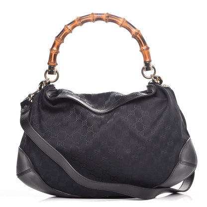 Gucci Monogram Medium Peggy Bamboo Top Handle Bag Black 1 of 8