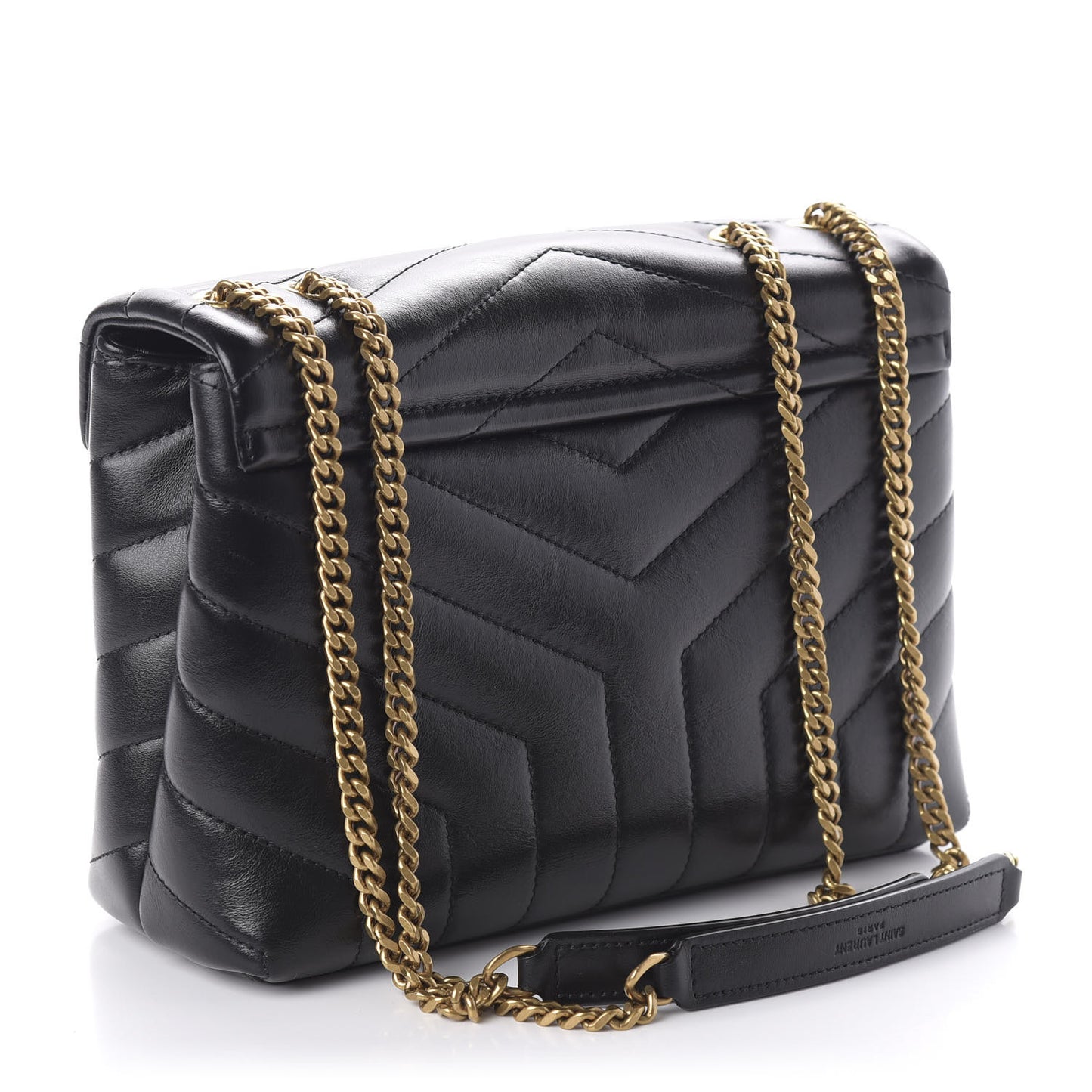 Calfskin Y Quilted Monogram Small Loulou Chain Satchel Black