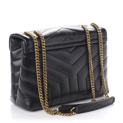 Saint Laurent Calfskin Y Quilted Monogram Small Loulou Chain Satchel Black 3 of 9