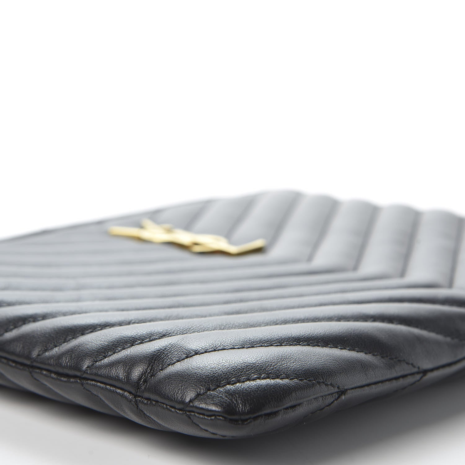 Saint Laurent Calfskin Matelasse Chevron Monogram A5 Wristlet Black 5 of 9