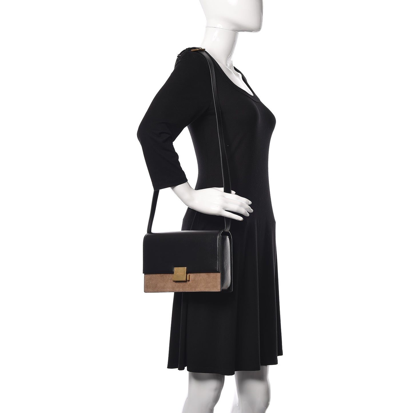 Calfskin Suede Medium Bellechasse Black Beige