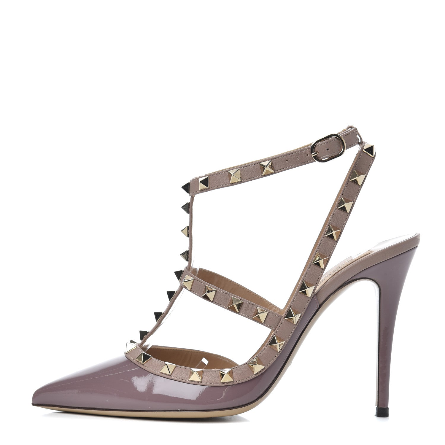 Valentino Garavani Patent Rockstud Ankle Strap 100mm Pumps 39.5 Dark Mauve Poudre 1 of 16