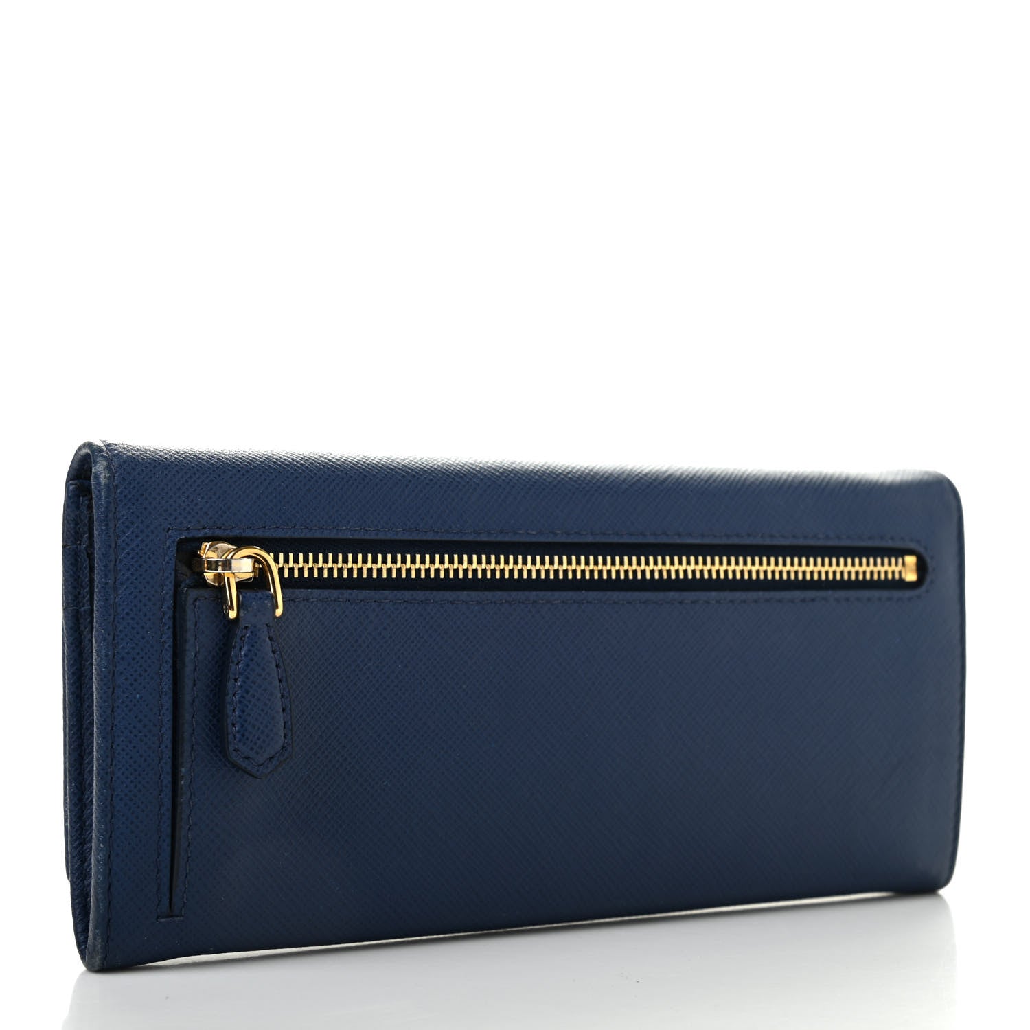 Prada Saffiano Triangle Continental Flap Wallet Bleuette 3 of 11